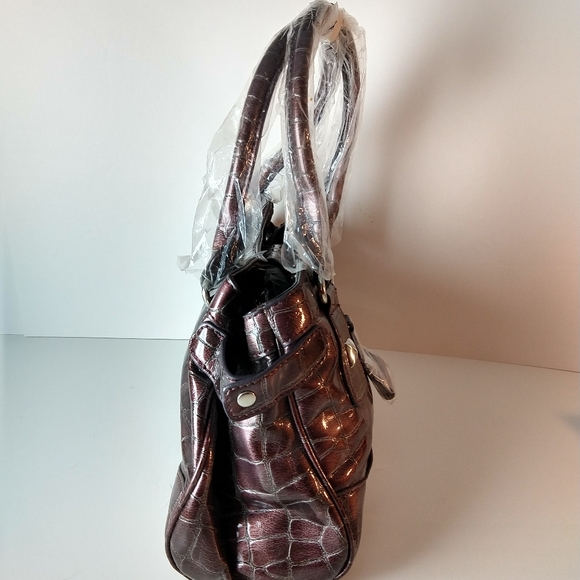 Faux alligator purple handbag NWOT purple leopard - Picture 9 of 11